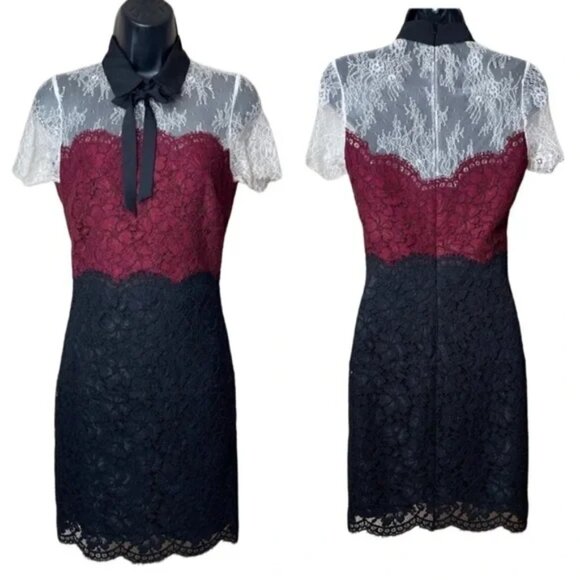 Sandro Paris Tri-Tone Lace Dress Size 1 US S - Picture 2 of 16
